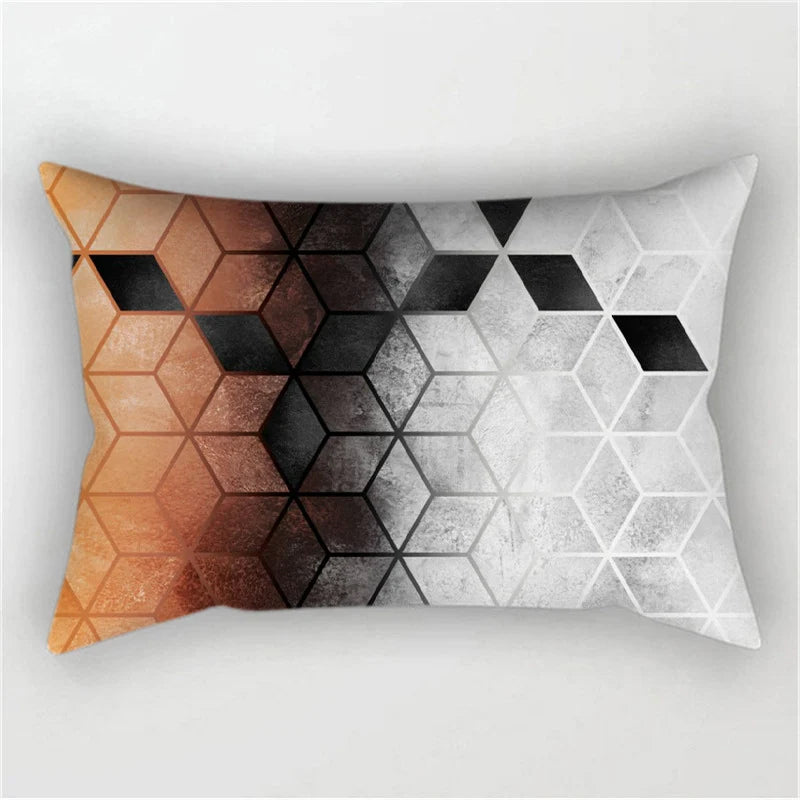 Rectangular Cushion Cover Geometric Gradient Microfiber Concealed Zipper