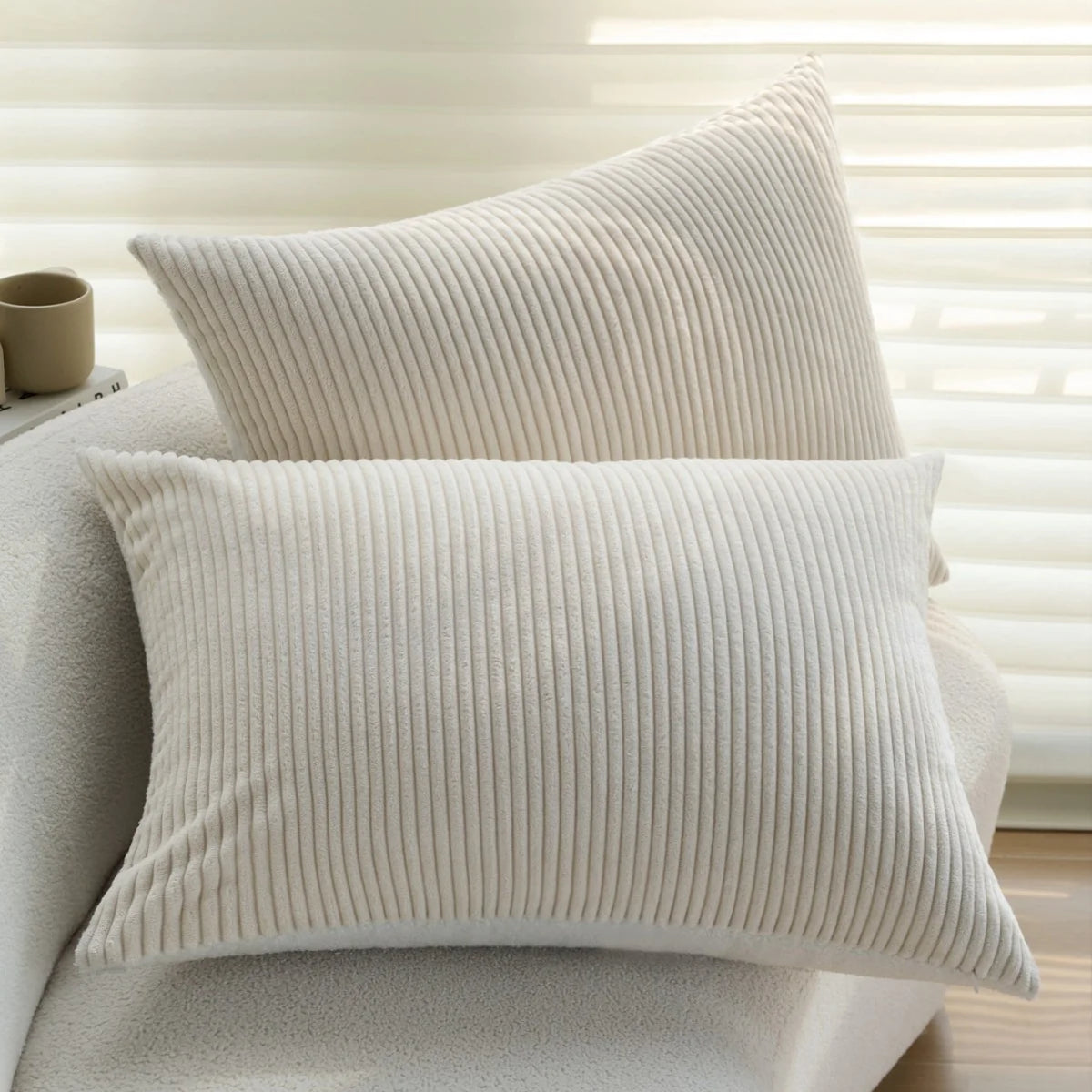 Rectangular Cushion Cover Microvelour Fine-Ribbed Concealed Zipper