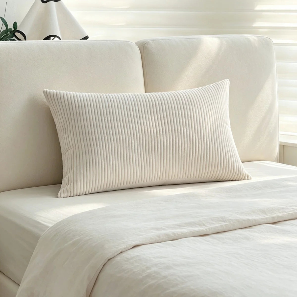 Rectangular Cushion Cover Microvelour Fine-Ribbed Concealed Zipper