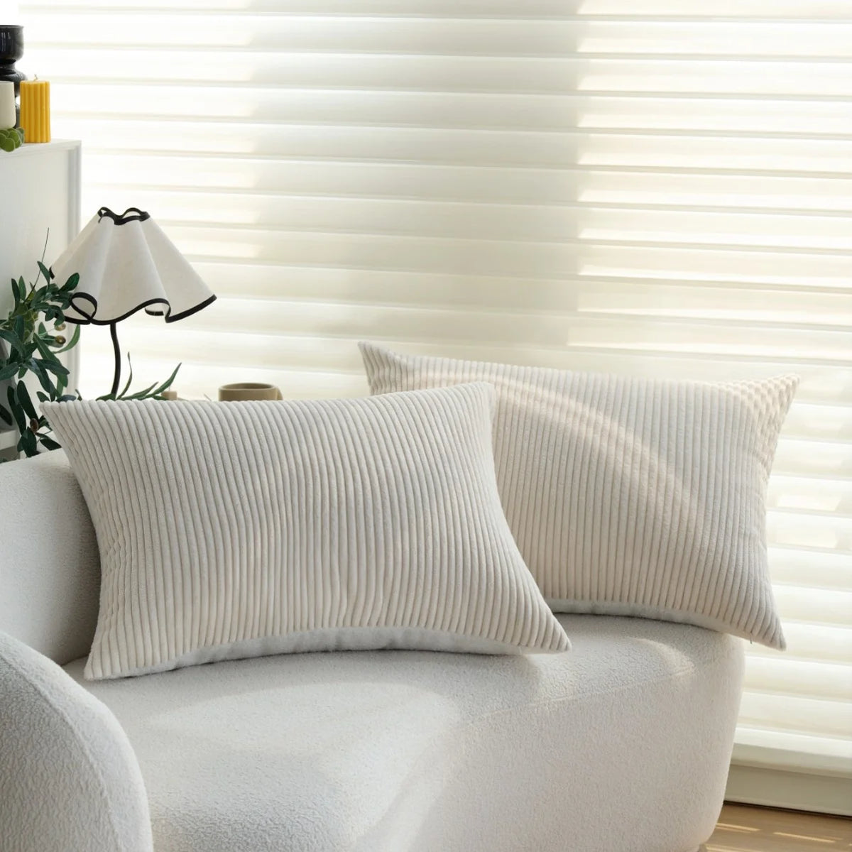 Rectangular Cushion Cover Microvelour Fine-Ribbed Concealed Zipper