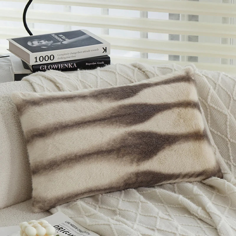Rectangular Cushion Cover Teddy Fleece Sherpa Stripes Concealed Zipper