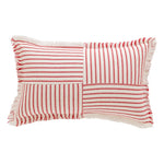 Rectangular Lumbar Pillow Striped Patchwork Woven Fabric & Fringed Trim