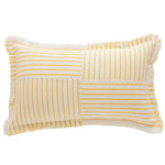 Rectangular Lumbar Pillow Striped Patchwork Woven Fabric & Fringed Trim