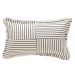 Rectangular Lumbar Pillow Striped Patchwork Woven Fabric & Fringed Trim