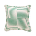 Rectangular Lumbar Pillow Striped Patchwork Woven Fabric & Fringed Trim