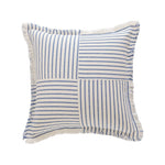 Rectangular Lumbar Pillow Striped Patchwork Woven Fabric & Fringed Trim