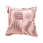 Rectangular Lumbar Pillow Striped Patchwork Woven Fabric & Fringed Trim