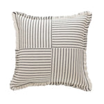 Rectangular Lumbar Pillow Striped Patchwork Woven Fabric & Fringed Trim
