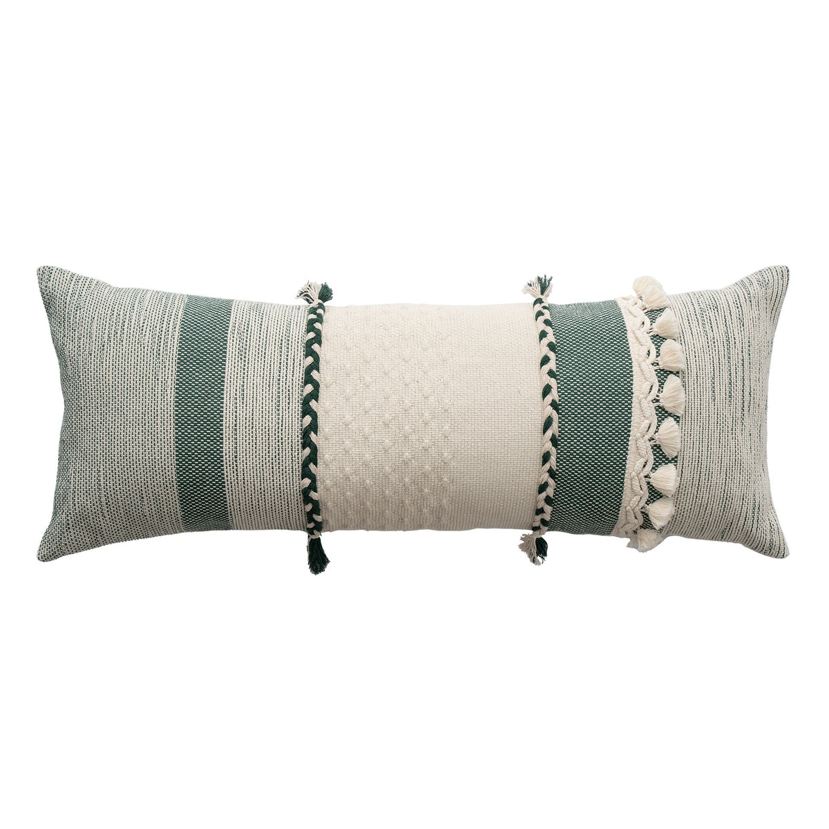 Rectangular Lumbar Pillow Woven Jacquard Hand-Braided Bands & Tassels