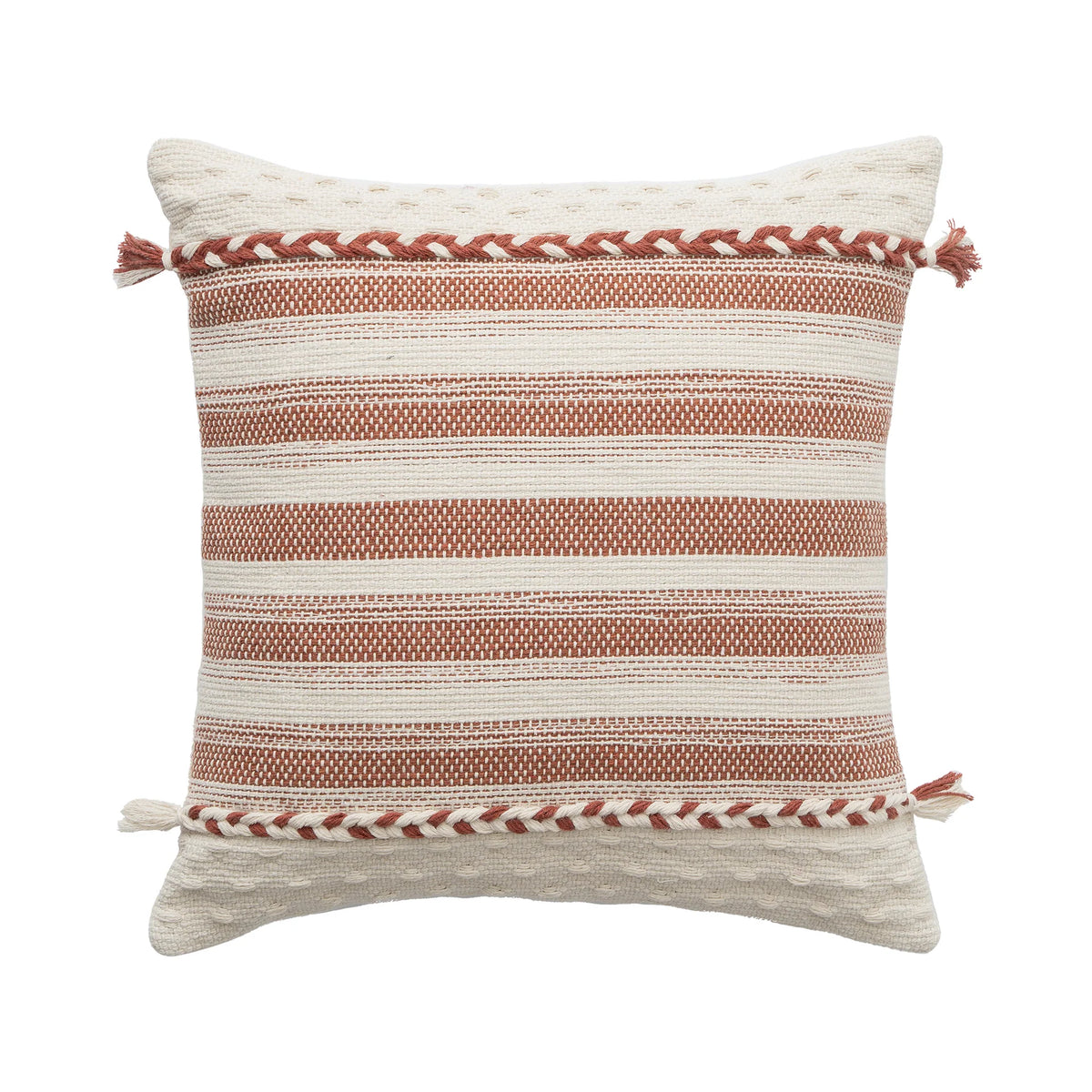 Rectangular Lumbar Pillow Woven Jacquard Hand-Braided Bands & Tassels