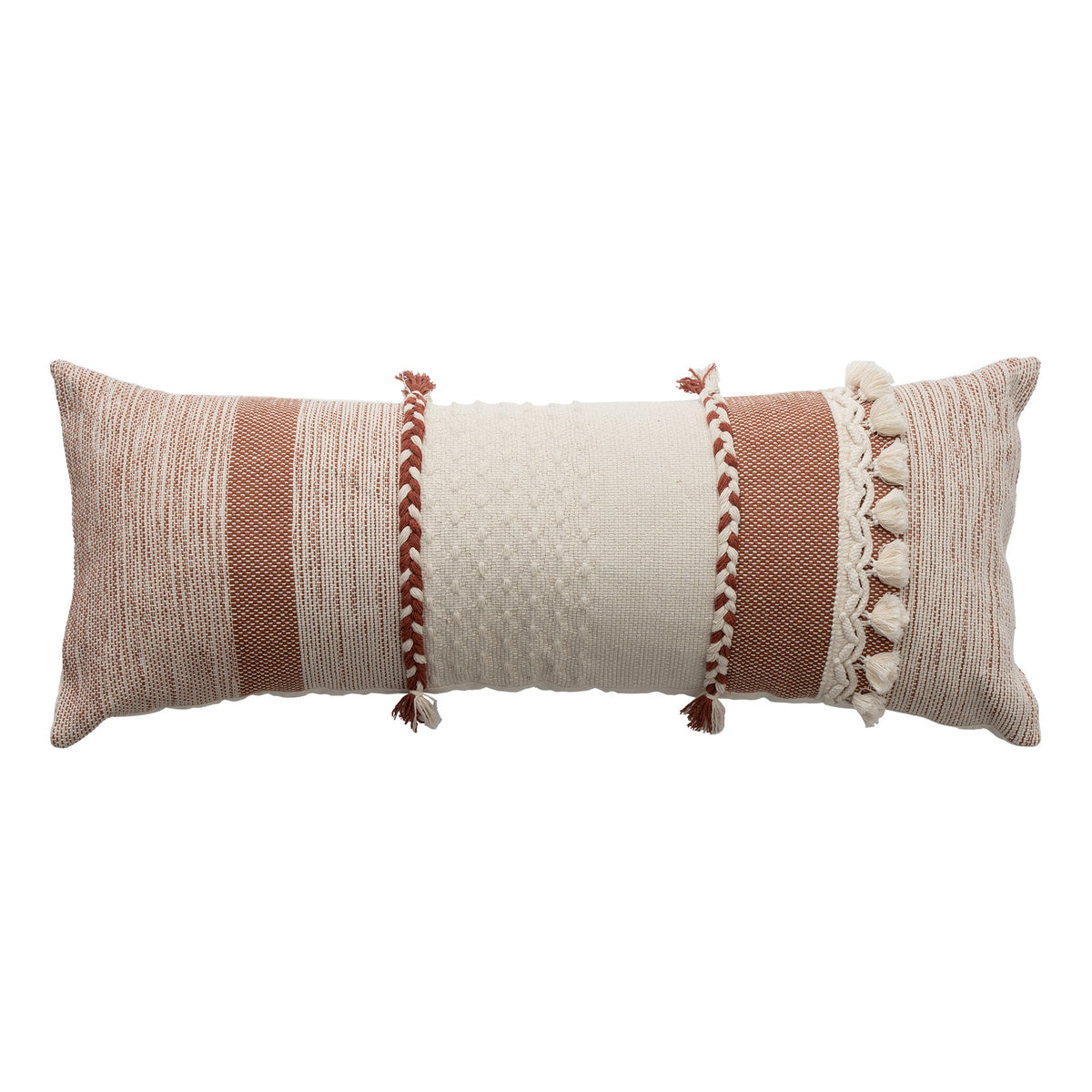 Rectangular Lumbar Pillow Woven Jacquard Hand-Braided Bands & Tassels