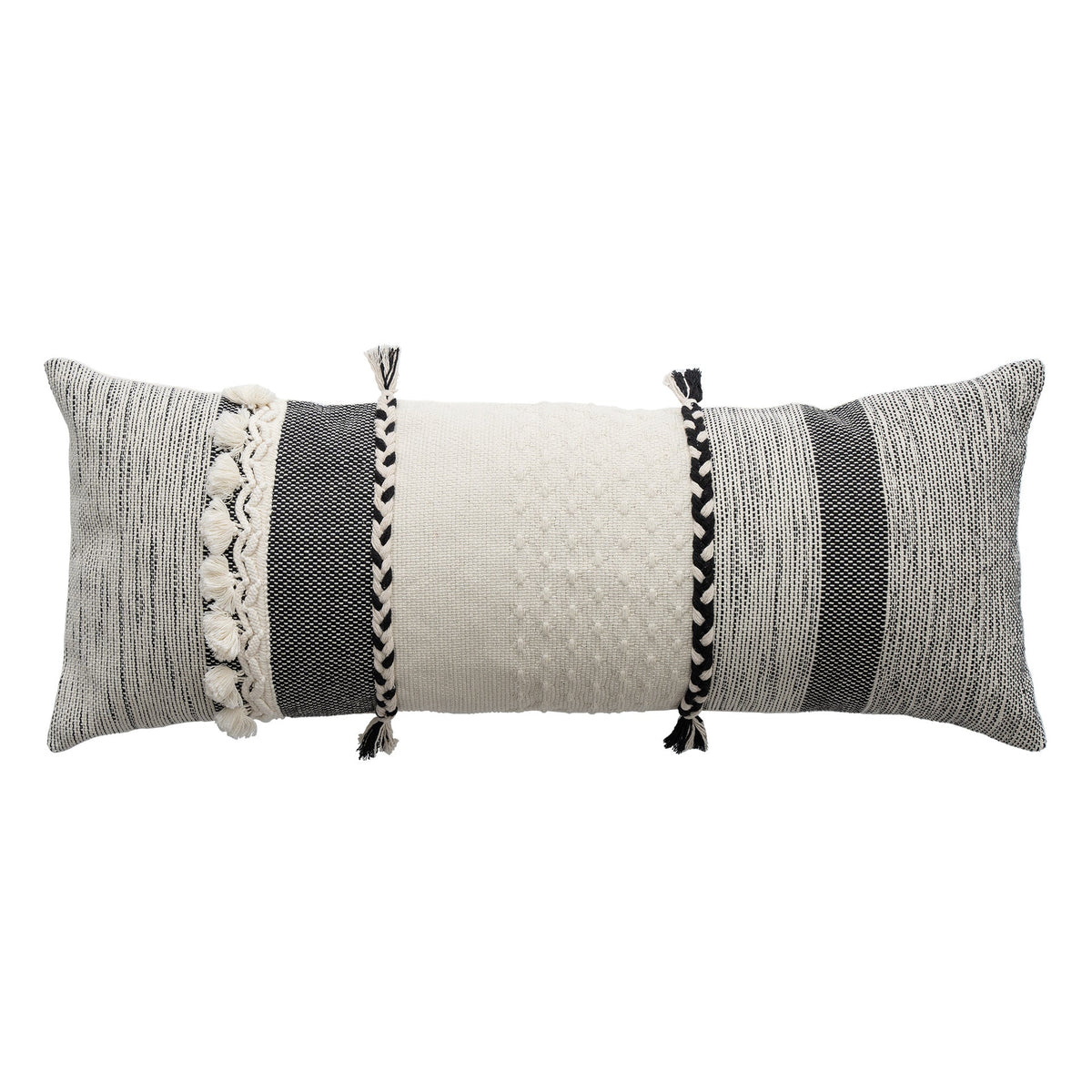 Rectangular Lumbar Pillow Woven Jacquard Hand-Braided Bands & Tassels