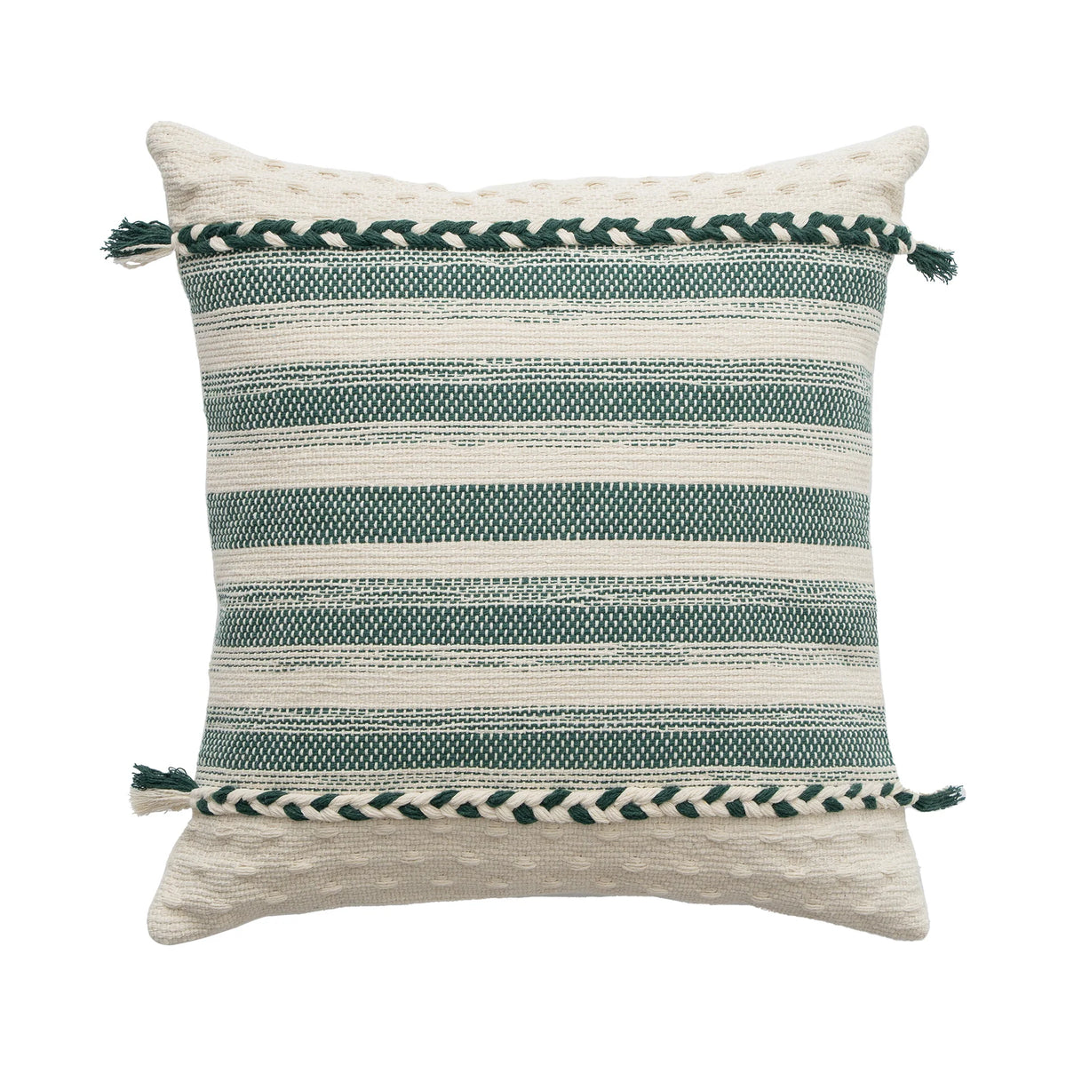 Rectangular Lumbar Pillow Woven Jacquard Hand-Braided Bands & Tassels