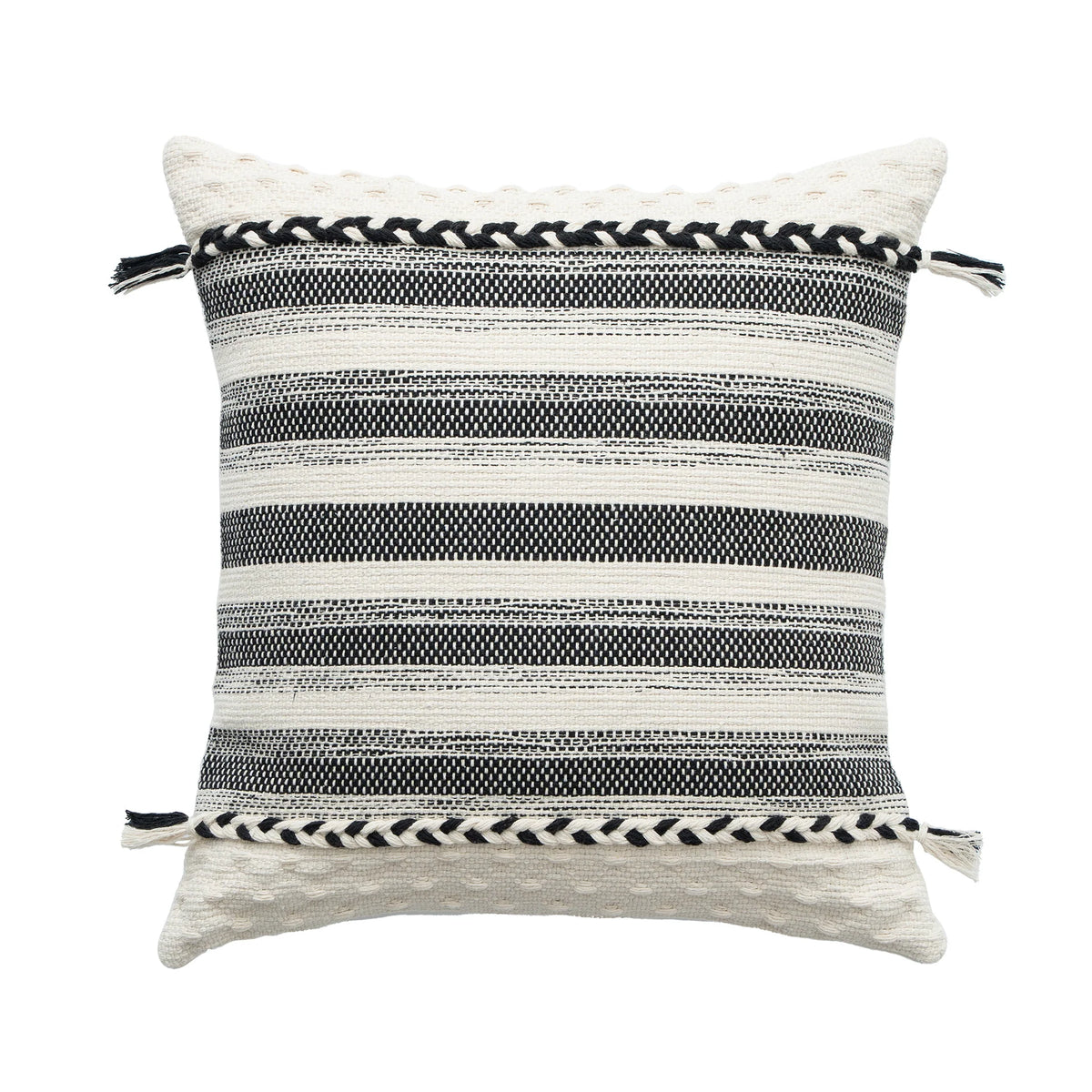 Rectangular Lumbar Pillow Woven Jacquard Hand-Braided Bands & Tassels