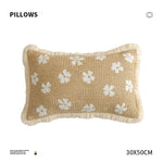 Rectangular Throw Pillow Woven Floral Tuft Fringe Trim