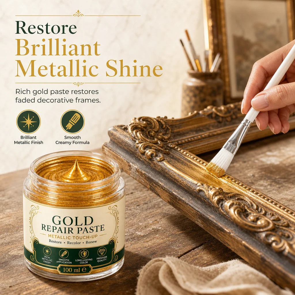 Refinishing Paste Metallic Gold Water-Resistant With Applicator Brush
