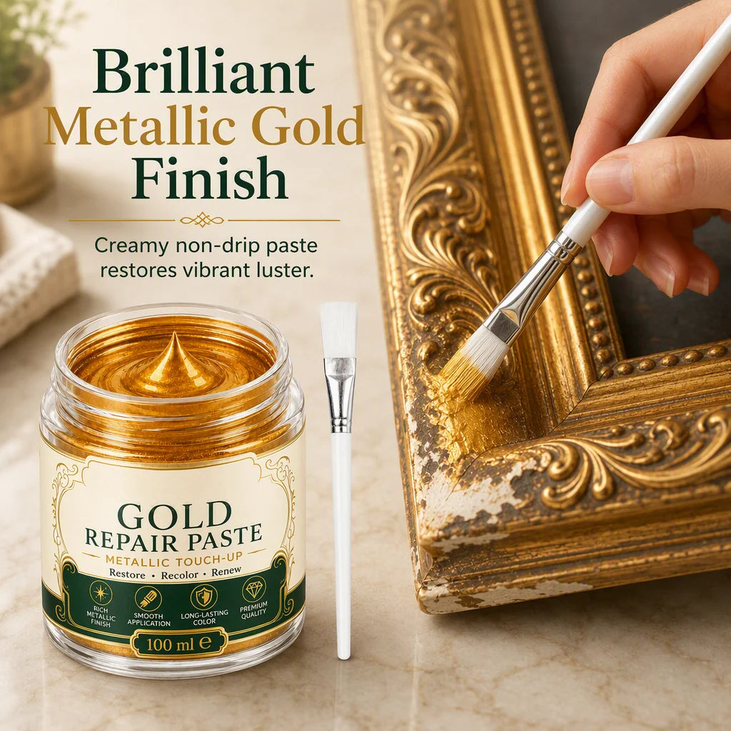 Refinishing Paste Metallic Gold Water-Resistant With Applicator Brush
