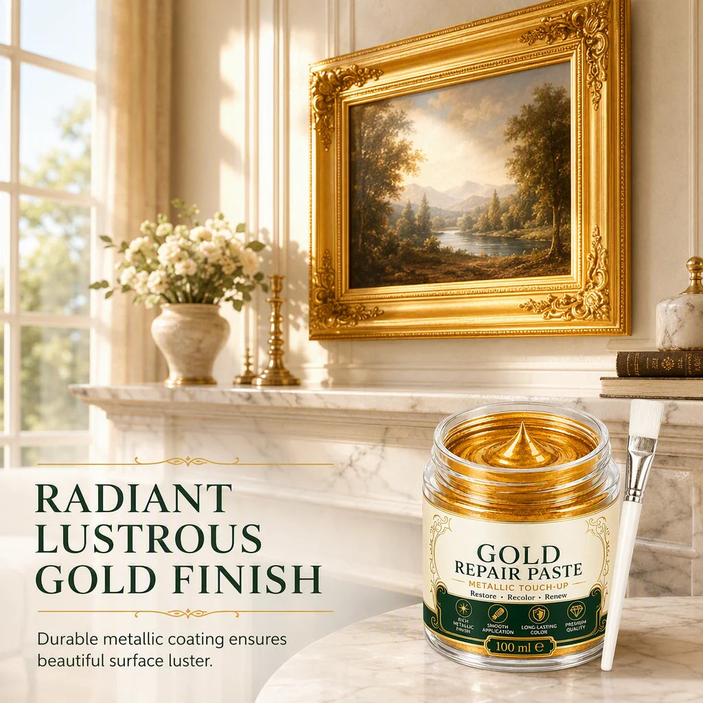 Refinishing Paste Metallic Gold Water-Resistant With Applicator Brush