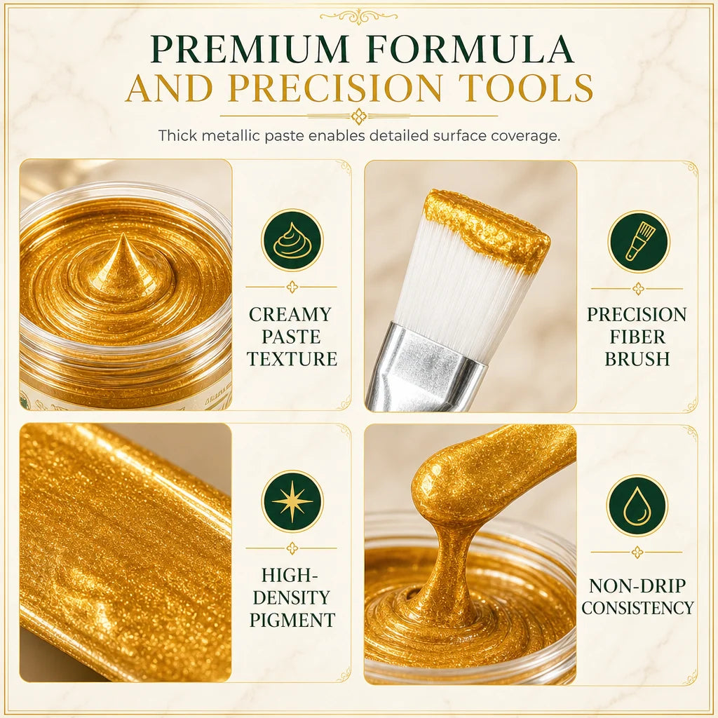 Refinishing Paste Metallic Gold Water-Resistant With Applicator Brush