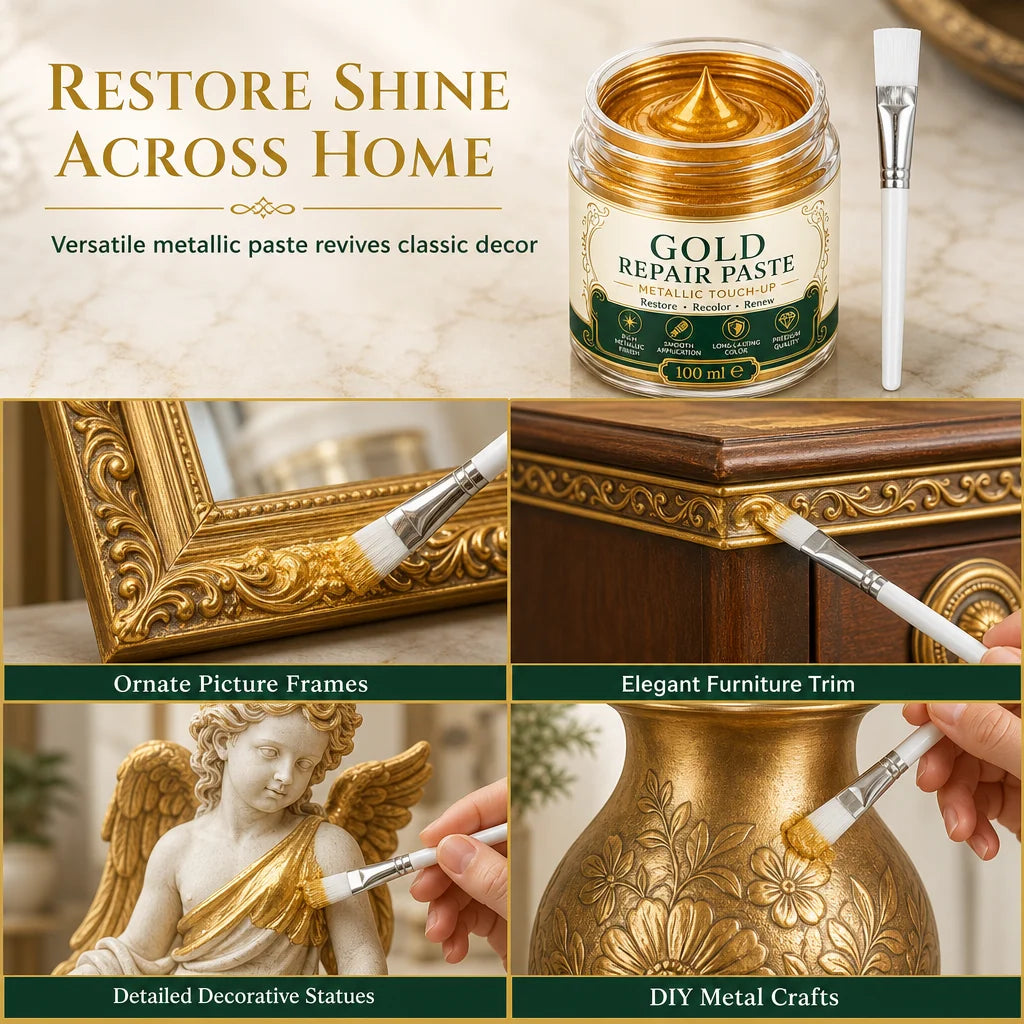 Refinishing Paste Metallic Gold Water-Resistant With Applicator Brush