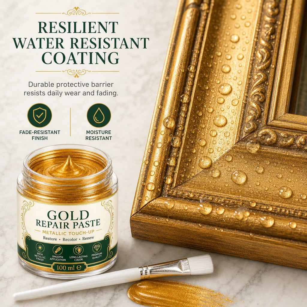 Refinishing Paste Metallic Gold Water-Resistant With Applicator Brush