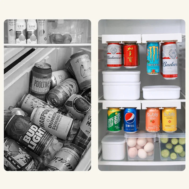 Refrigerator Can Rack Adjustable Space-Saving Holds 8 Cans