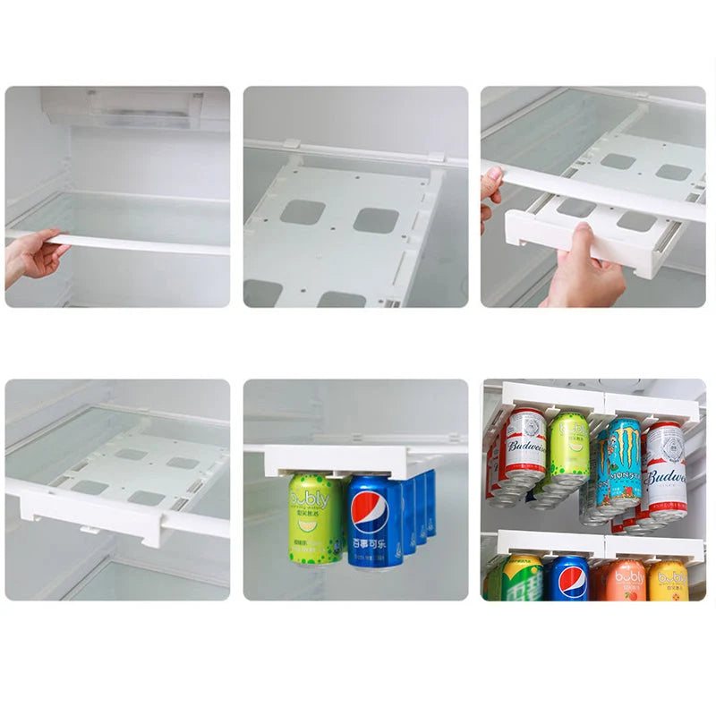 Refrigerator Can Rack Adjustable Space-Saving Holds 8 Cans
