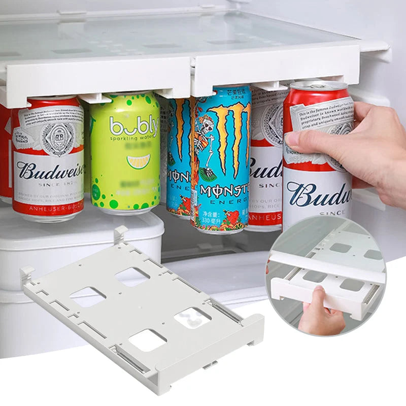 Refrigerator Can Rack Adjustable Space-Saving Holds 8 Cans