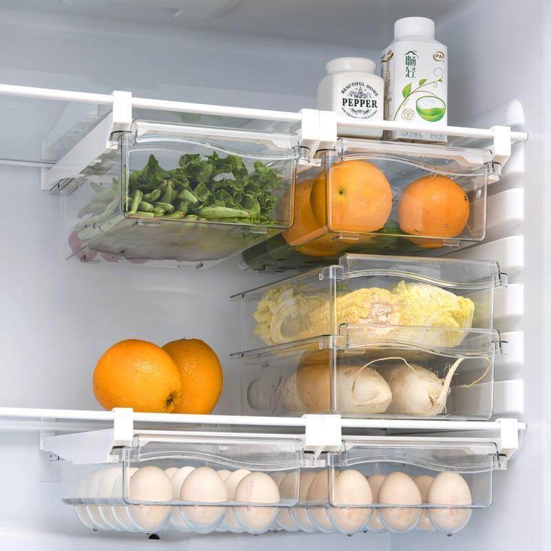 Refrigerator Organizer Drawer Under-Shelf Sliding Transparent Storage