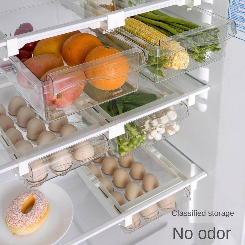 Refrigerator Organizer Drawer Under-Shelf Sliding Transparent Storage