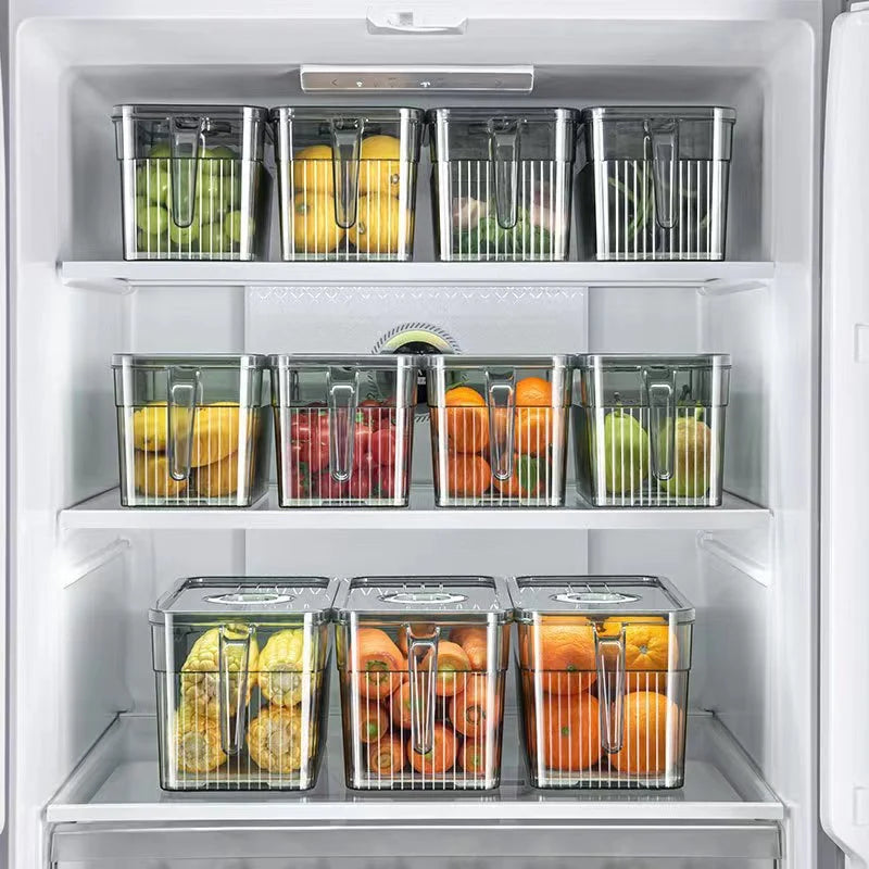 Refrigerator Storage Bin Stackable Transparent Ventilated With Drainage