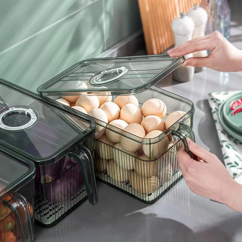 Refrigerator Storage Bin Stackable Transparent Ventilated With Drainage