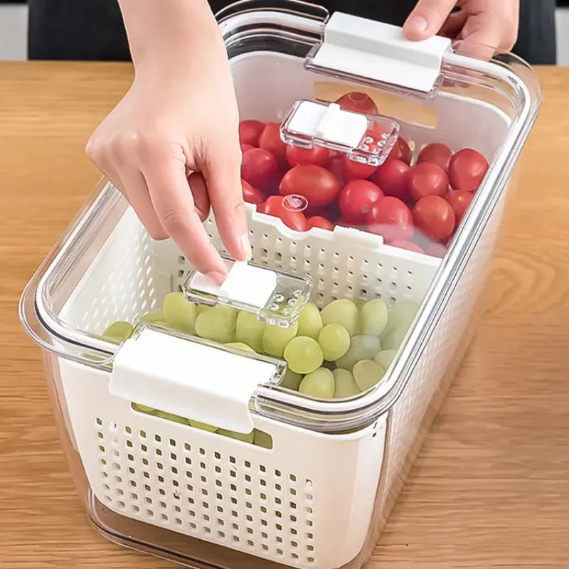 Refrigerator Storage Container Adjustable Dividers Wash & Drain BPA-Free