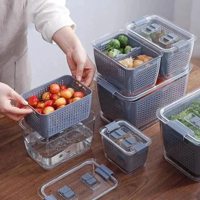 Refrigerator Storage Container Adjustable Dividers Wash & Drain BPA-Free