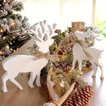 Reindeer Figurines Wooden Carved Textured Finish