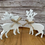 Reindeer Figurines Wooden Carved Textured Finish