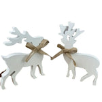 Reindeer Figurines Wooden Carved Textured Finish