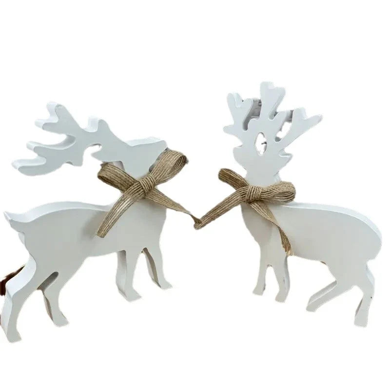 Reindeer Figurines Wooden Carved Textured Finish