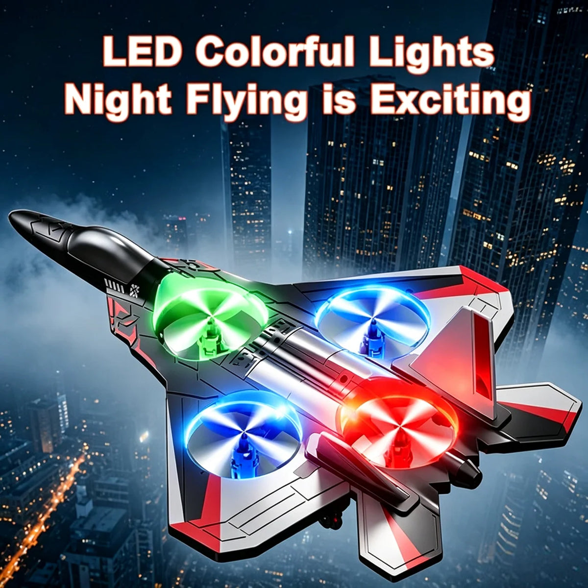 Remote Control Fighter Jet 360° Stunts LED Lights Beginner-Friendly Controls