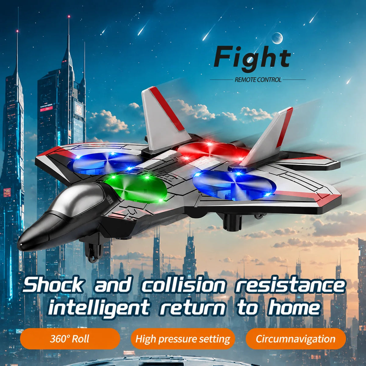 Remote Control Fighter Jet 360° Stunts LED Lights Beginner-Friendly Controls