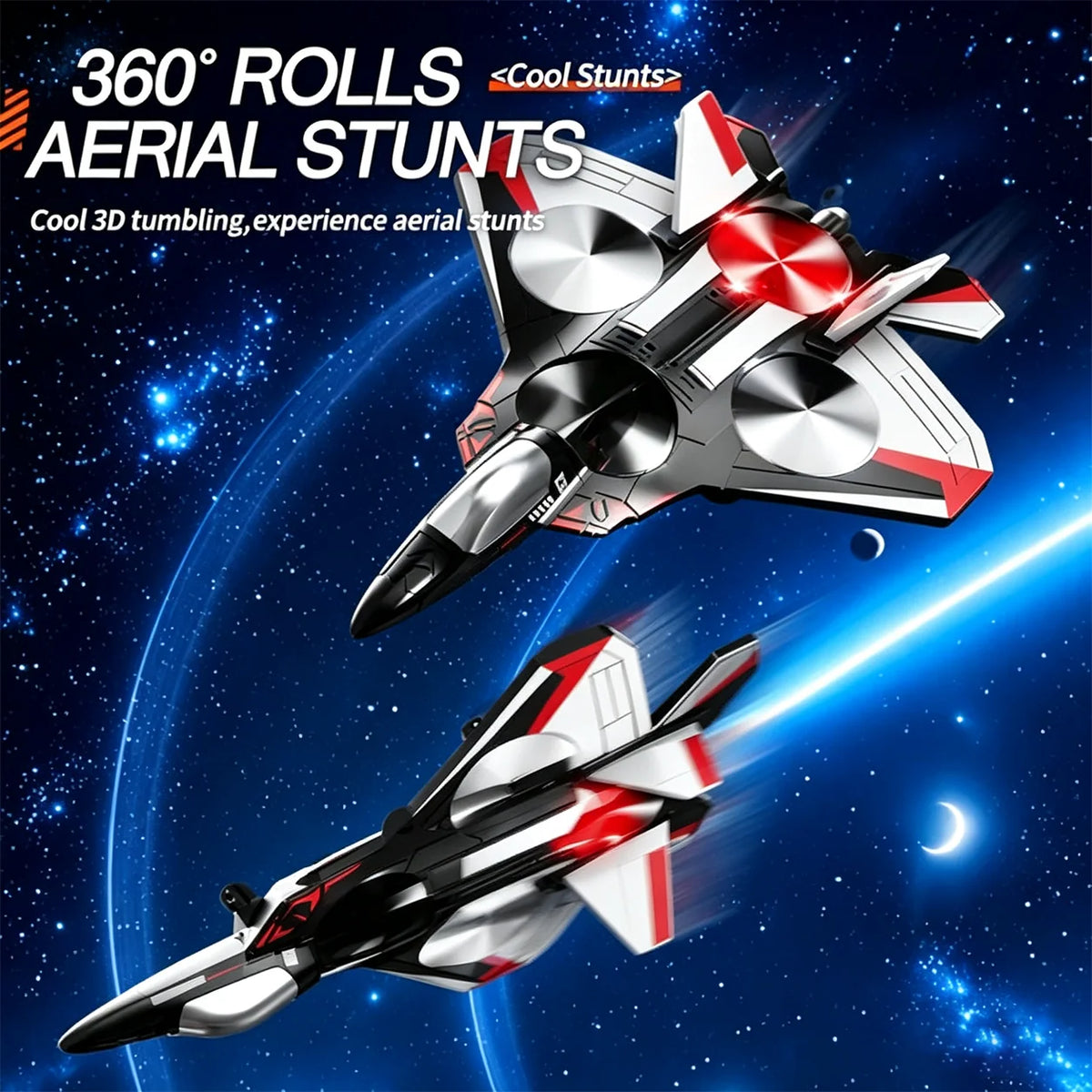 Remote Control Fighter Jet 360° Stunts LED Lights Beginner-Friendly Controls