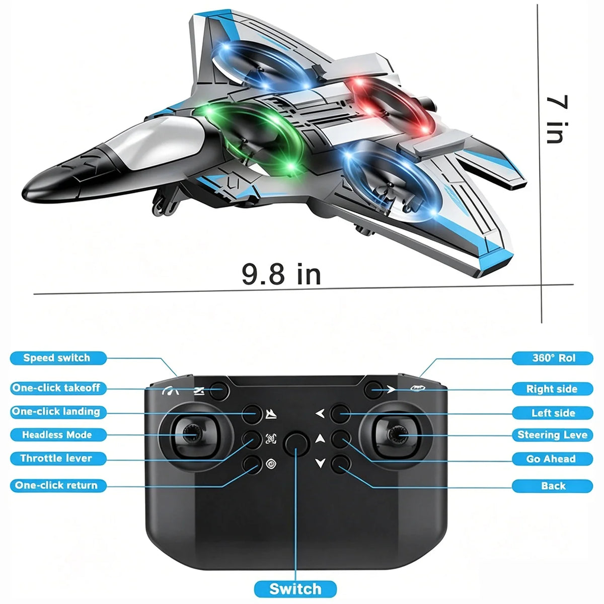 Remote Control Fighter Jet 360° Stunts LED Lights Beginner-Friendly Controls