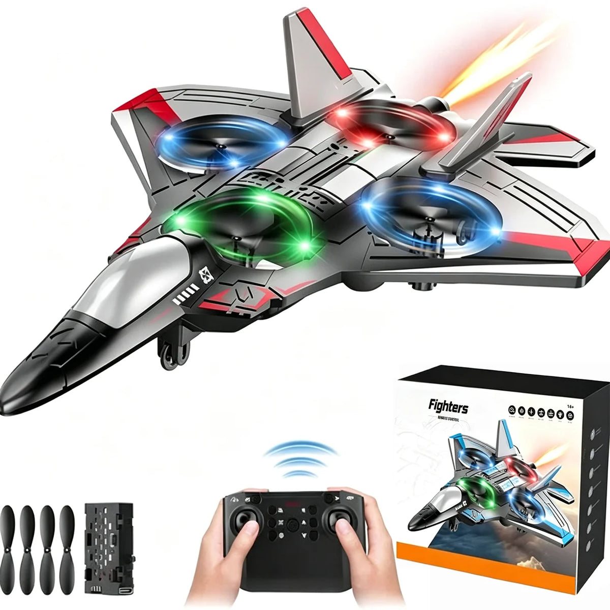 Remote Control Fighter Jet 360° Stunts LED Lights Beginner-Friendly Controls