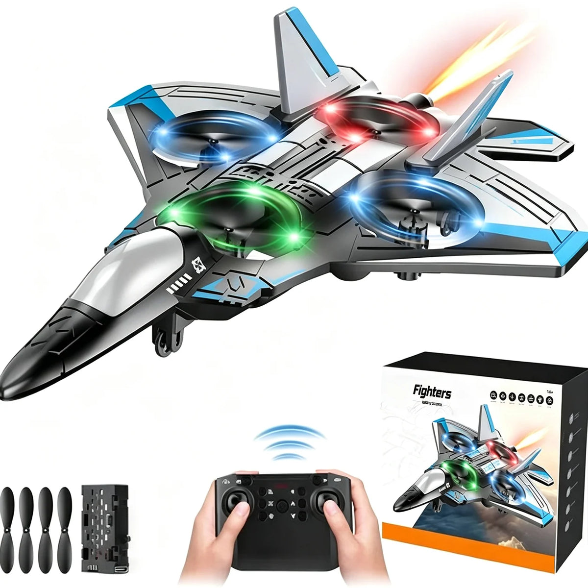 Remote-Controlled Fighter Jet 360° Stunts LED Lights Shock-Resistant