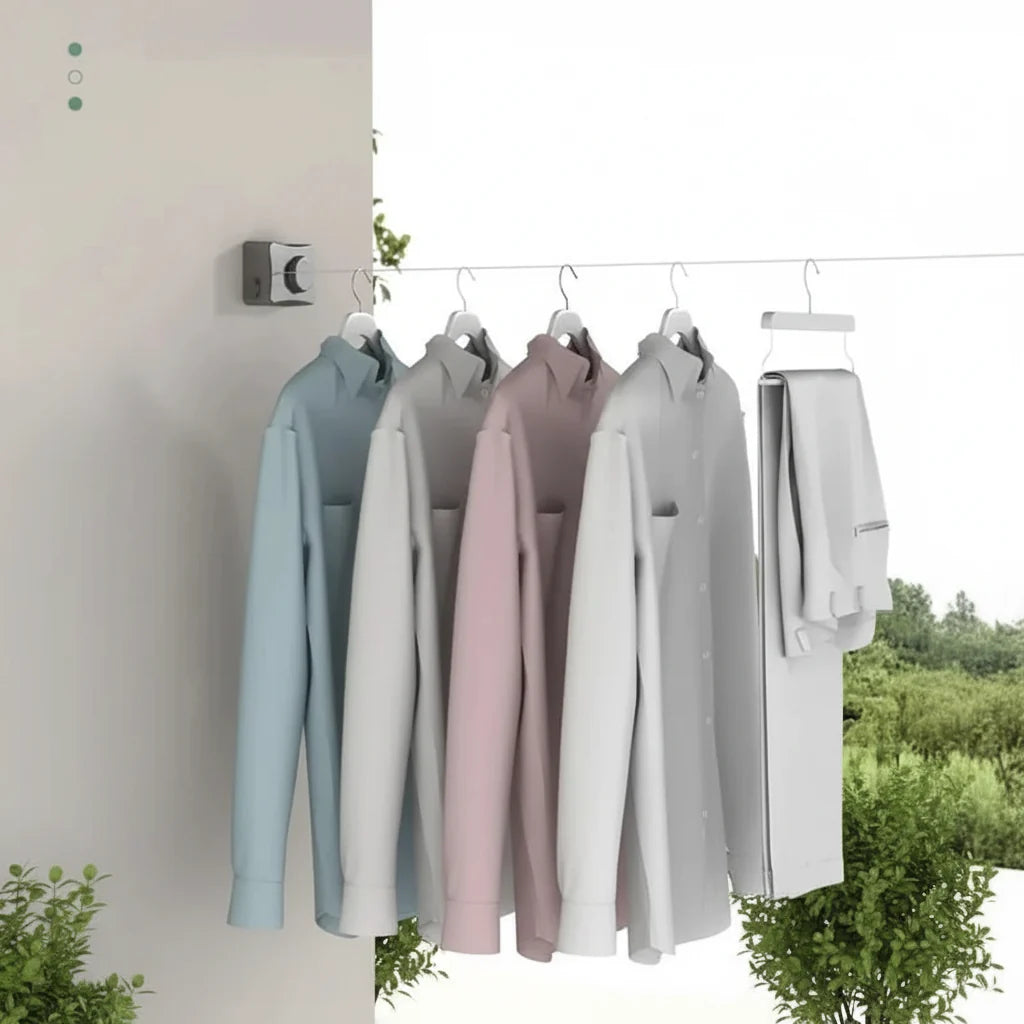 Retractable Clothesline Wall-Mounted Space-Saving 44.1 lb Capacity