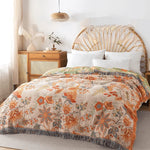 Reversible Cotton Blanket Jacquard Bohemian Pattern Lightweight Breathable