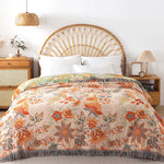 Reversible Cotton Blanket Jacquard Bohemian Pattern Lightweight Breathable