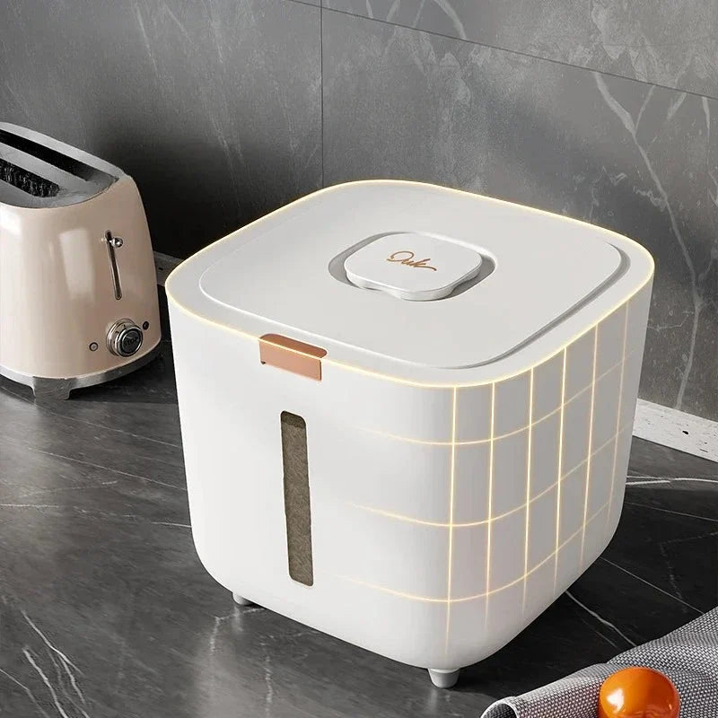 Rice Storage Bin Sealed Flip Lid Level Window