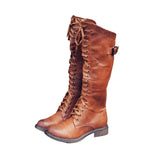 Riding Boots Knee-High Leather Lace-Up Side Zipper