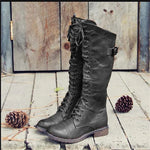 Riding Boots Knee-High Leather Lace-Up Side Zipper
